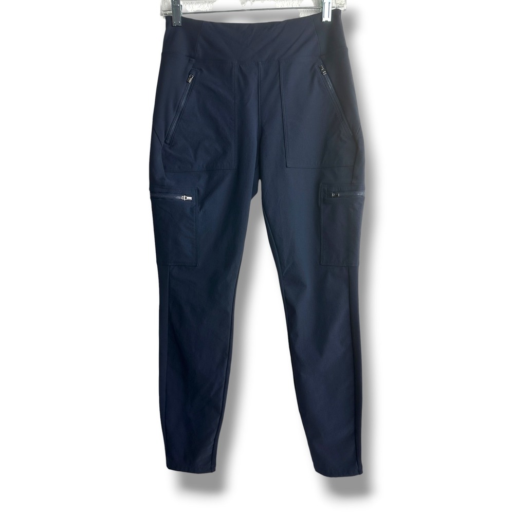 Athleta Cargo Pants Women 6 Navy Blue Headlands Hybrid Tapered Zipper Pockets